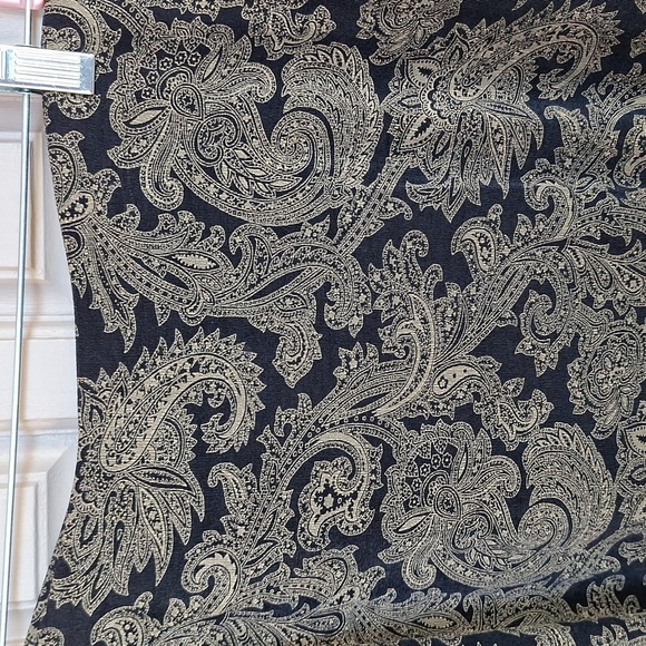 Susan Lawrence Retro Maxi Skirt SzM Paisley Knit Slit Front Black/Tan - Picture 7 of 7